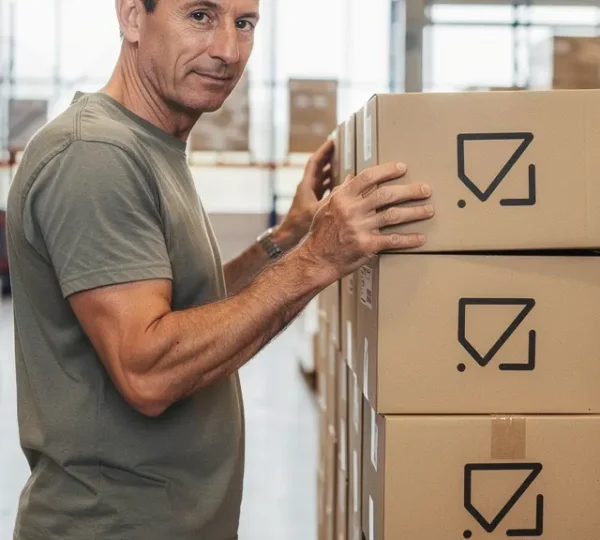 Cartons personnalisés avec logo dans un entrepôt de déménagement professionnel