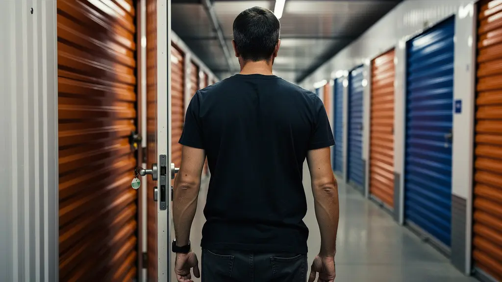 Couloir moderne de centre self-stockage Strasbourg avec portes de box oranges