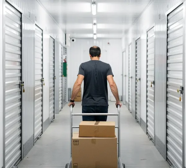 Couloir de centre de self-stockage avec portes de box numérotées à Strasbourg